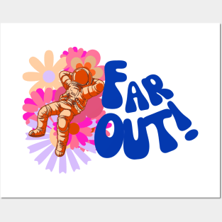 Far Out Flowers Astronaut - Groovy 70s White Posters and Art